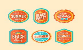 6 orange summer vacation label vect